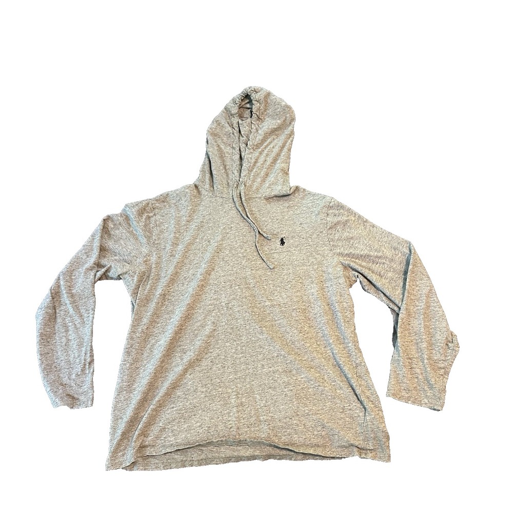 Polo Ralph Lauren Gray Hooded Shirt Mens XL Gray Pony Logo Preppy Athleisure Y2K